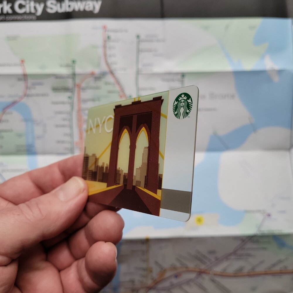 Vintage Starbucks NYC Brooklyn Bridge Unused Collectible Gift Card + Subway Map - Picture 4 of 7